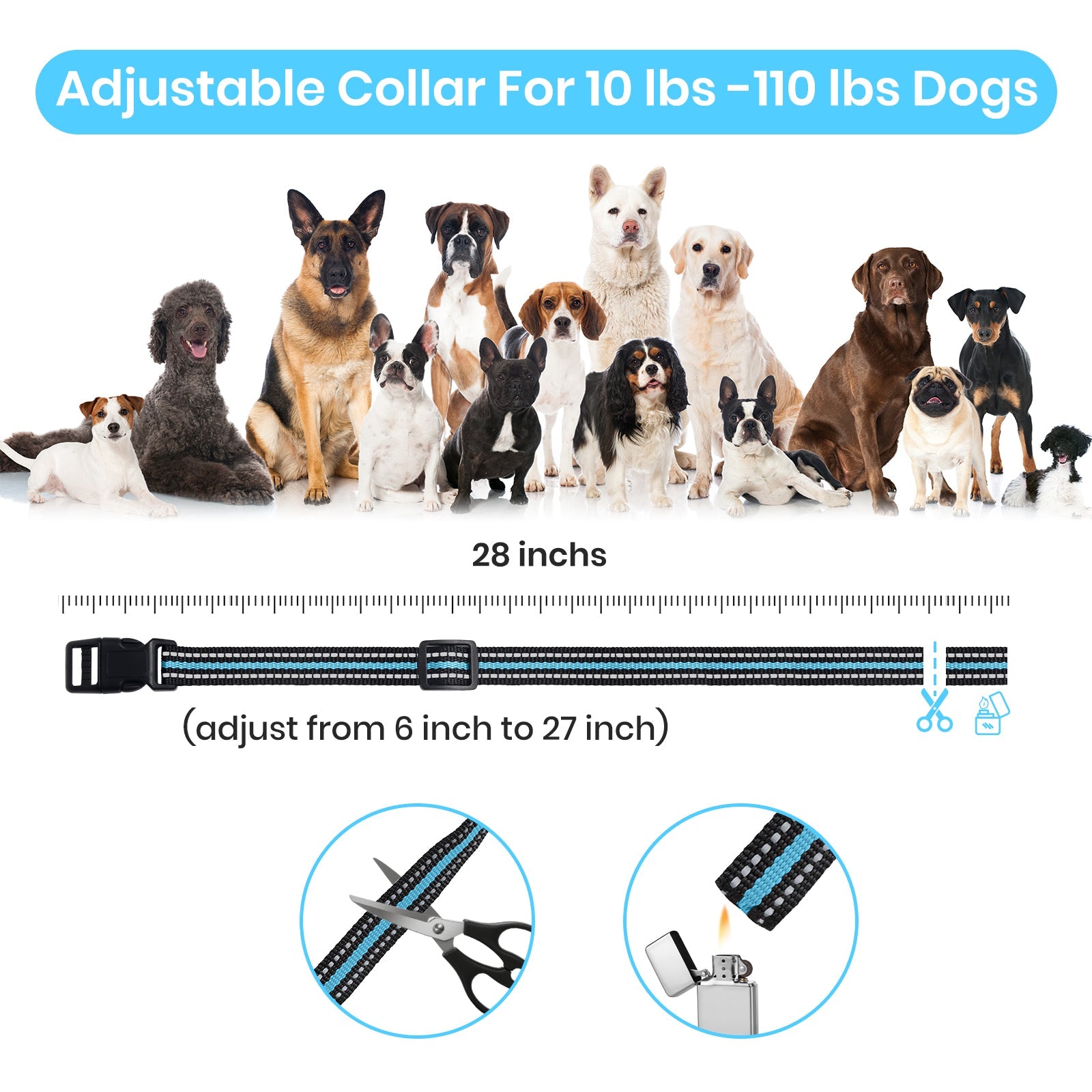 No Shock Dog Training Collar, Beep and Vibrating Dog Collar with Remote 2800Ft, Dog Bark Collar No Shock-Vibration Collar for Small Medium Large Dogs - No Prongs Blue