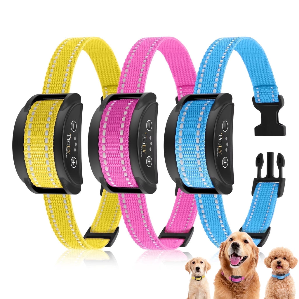 PetJoy 3 Dog Bark Collar，Automatic Barking Dog Shock Collar for Large Small Dogs 8-120lbs,5 Adjustable Levels of Sensitivity，IPX7 Waterproof