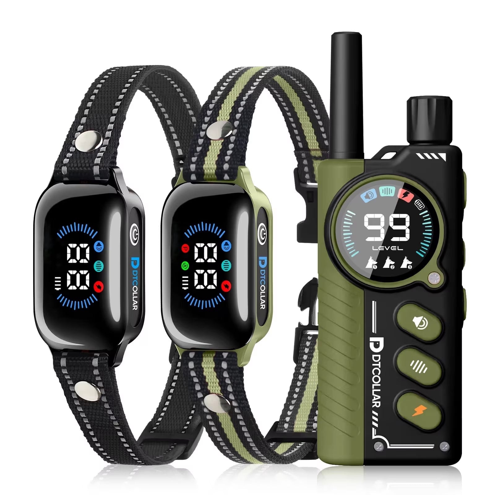 Paipaitek Dog Training Collar with Remote,2-in-1 Dog Shock Collar & Auto Bark Collar,3300FT Range,Waterproof Shock Collar for Small Medium Large Dogs,Green.Black