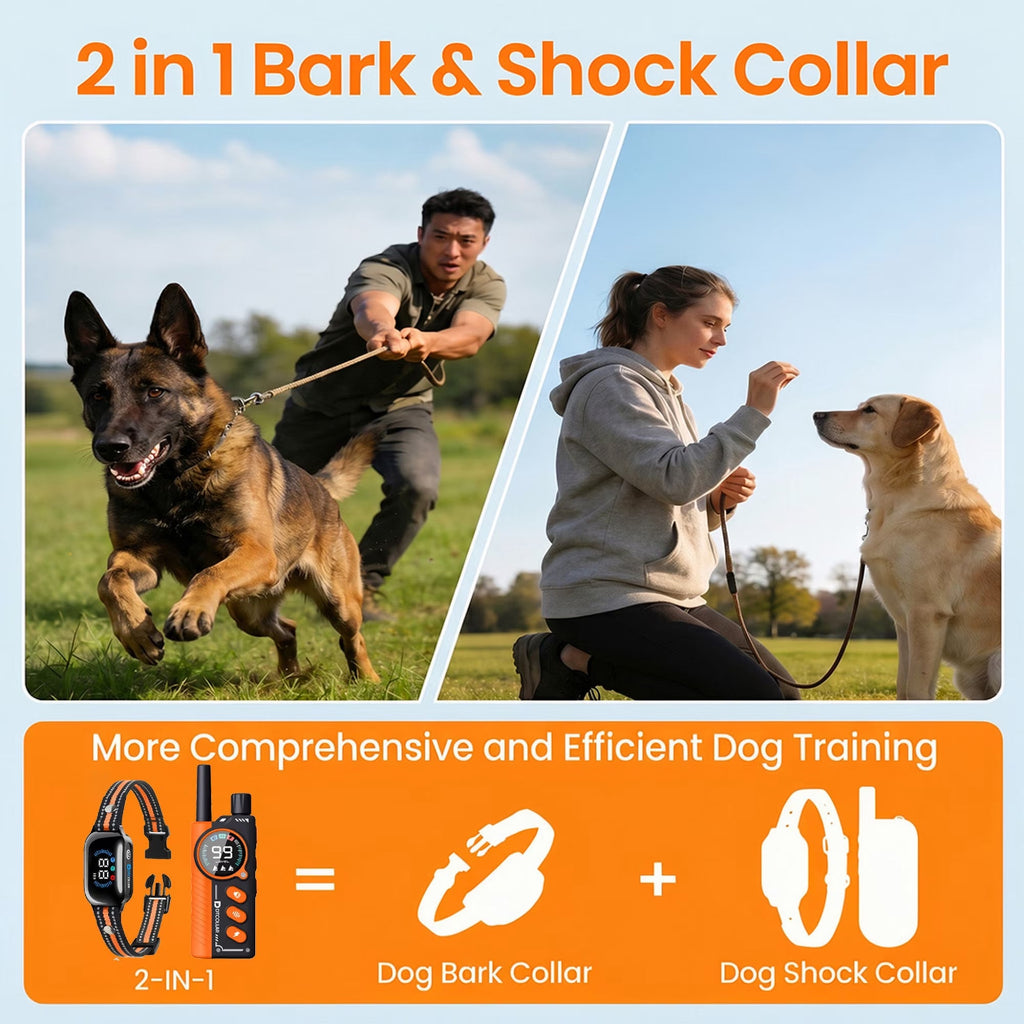 Paipaitek Dog Training Collar with Remote,2-in-1 Dog Shock Collar & Auto Bark Collar,3300FT Range,Waterproof Shock Collar for Small Medium Large Dogs,Orange,For 2 Dogs