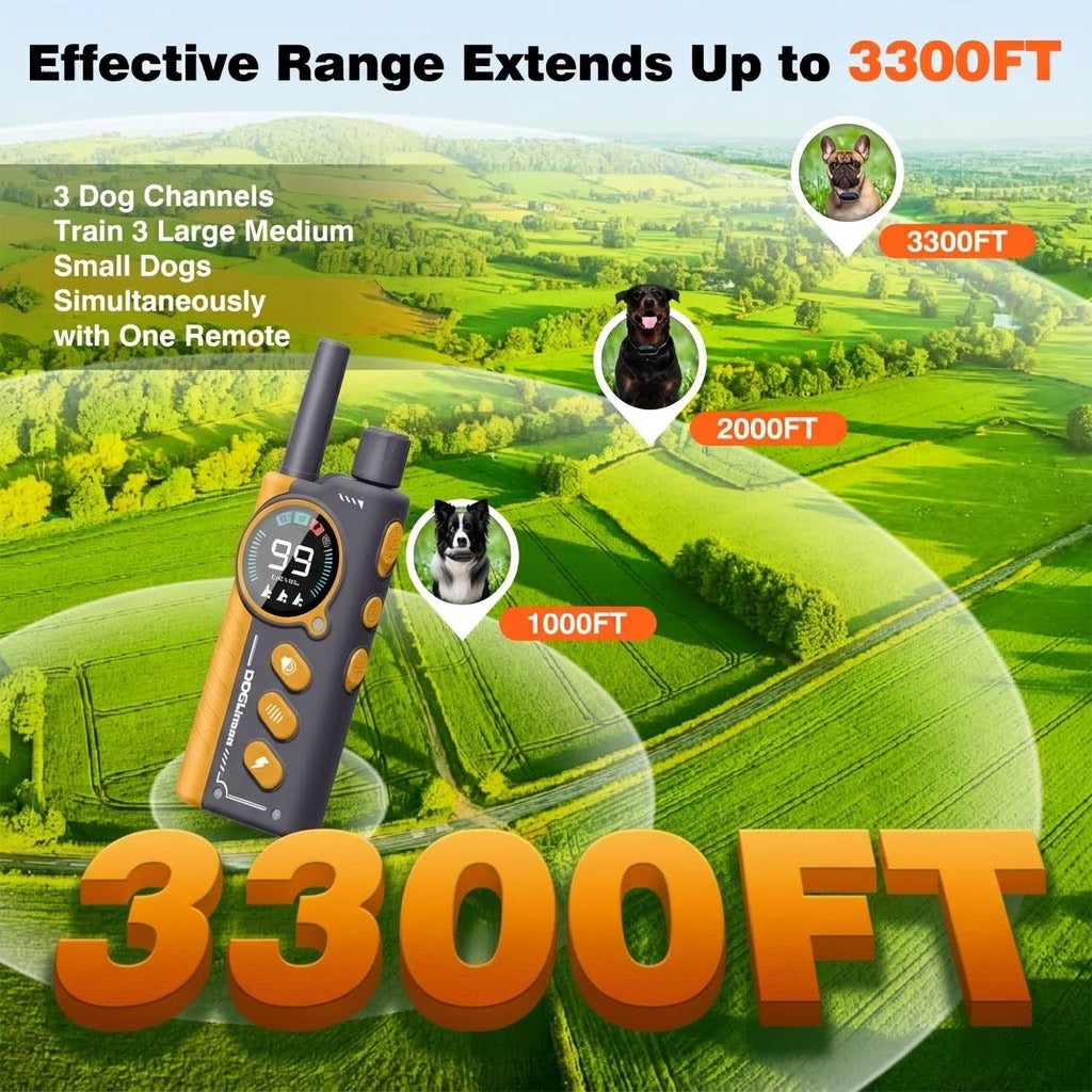 Paipaitek Dog Training Collar for 2 Dogs with Remote, 3300ft Long Range, 3 Modes (Shock, Vibration, Beep), IPX7 Waterproof Rechargeable E-Collar for Small Medium Large Dogs
