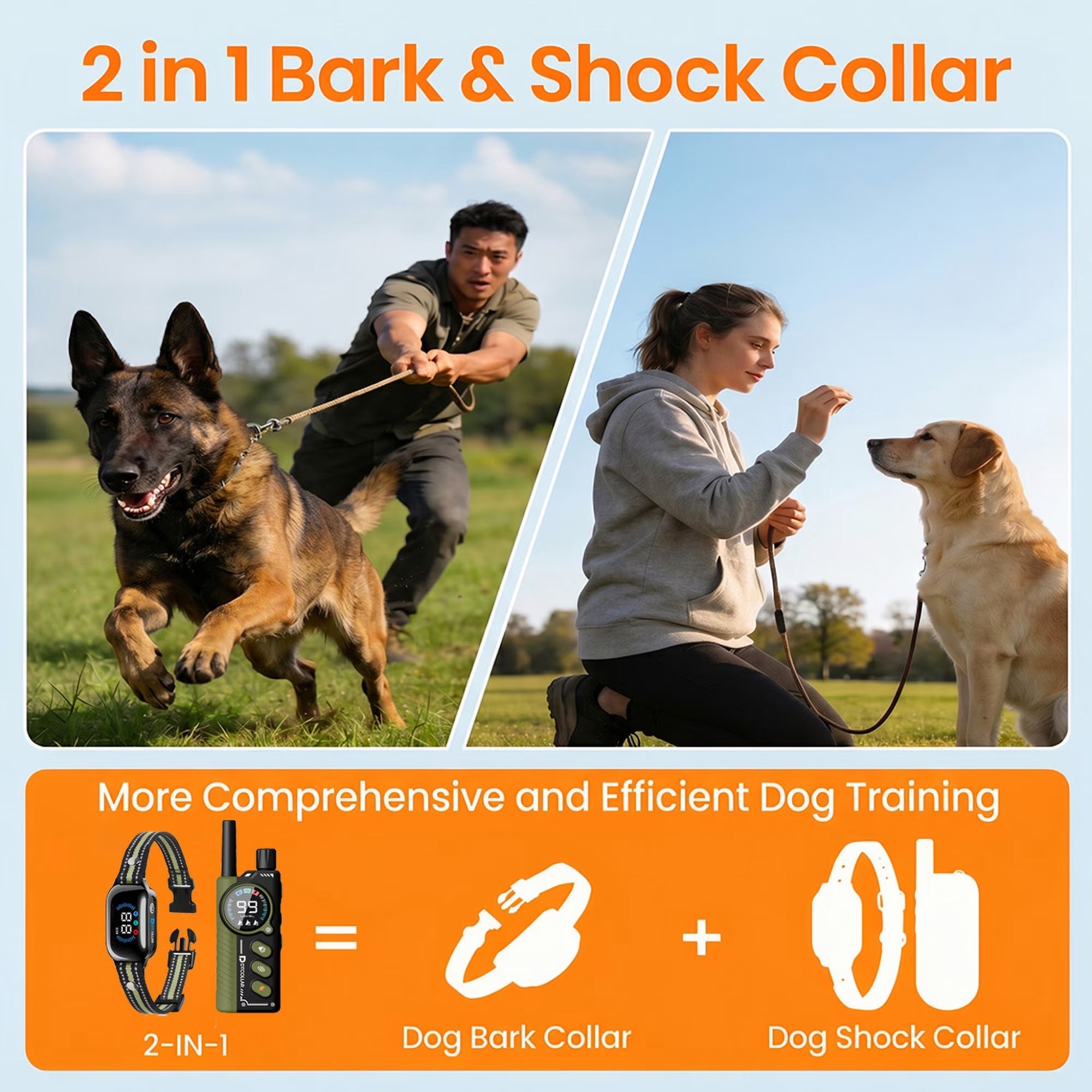 Paipaitek Dog Training Collar with Remote,2-in-1 Dog Shock Collar & Auto Bark Collar,3300FT Range,Waterproof Shock Collar for Small Medium Large Dogs,Green