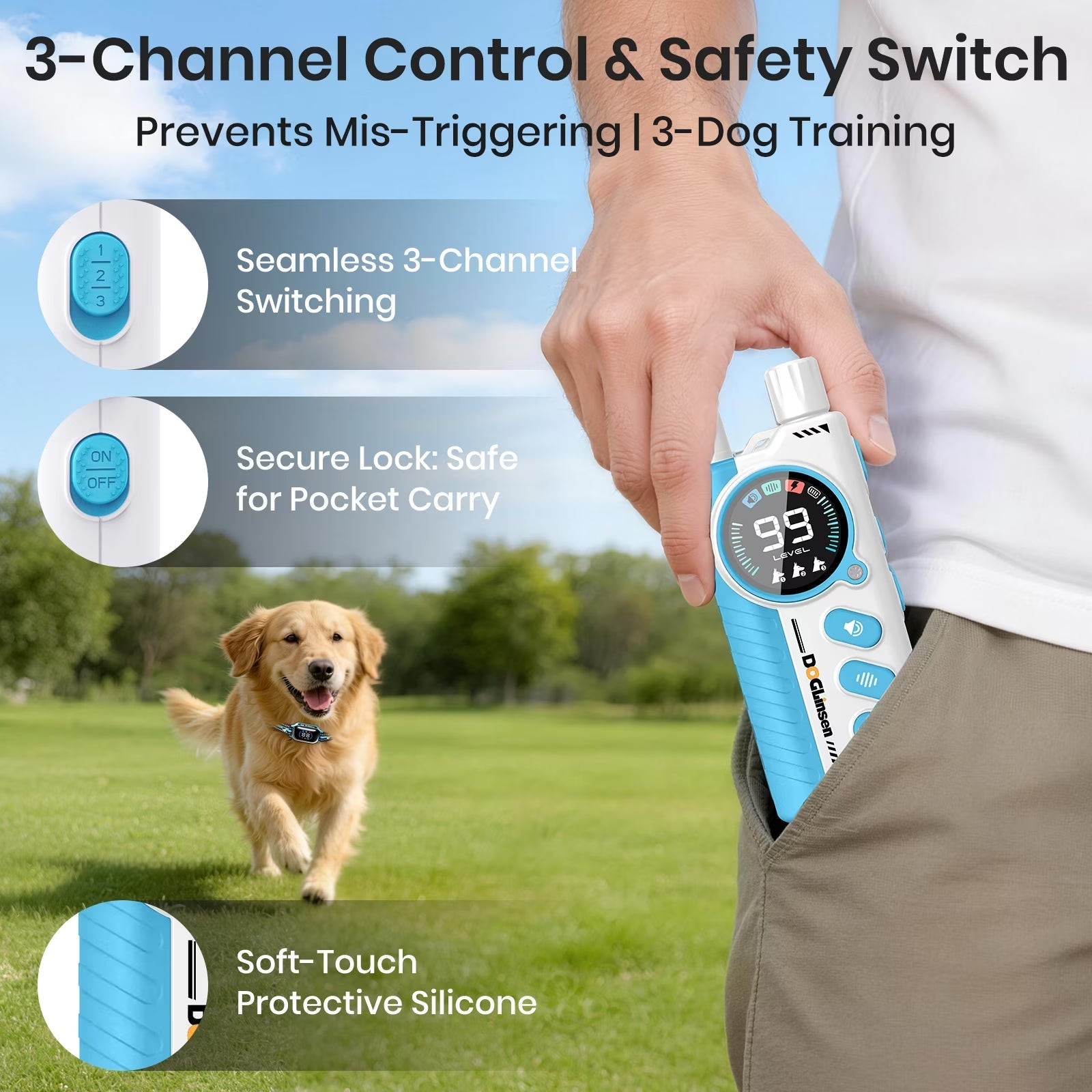 PetJoy 2 in 1 Dog Training Collar with Remote 3 Pack Dog Shock Collar ，3300Ft Anti Bark Collar for Small Large Dogs,IPX7 Waterproof