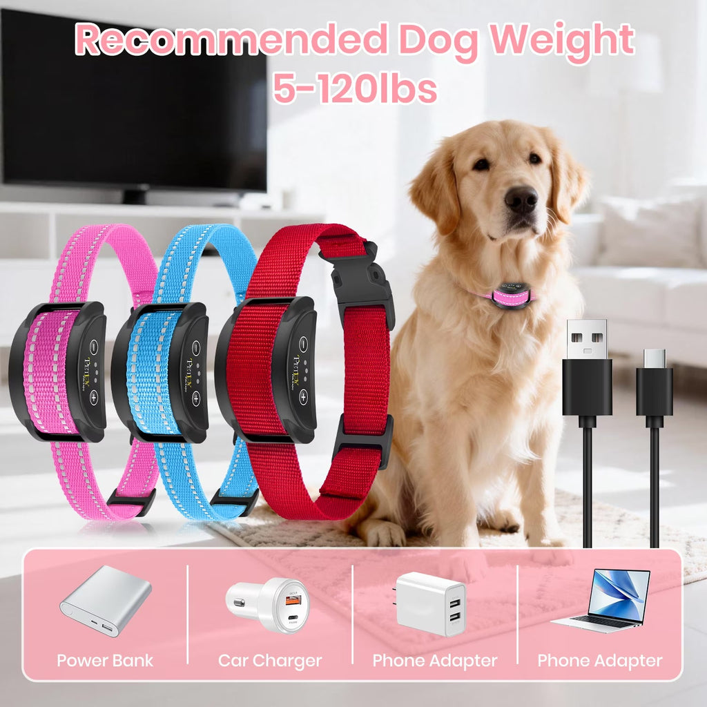 PetJoy 3 Dog Bark Collar，Automatic Barking Dog Shock Collar for Large Small Dogs 8-120lbs,5 Adjustable Levels of Sensitivity，IPX7 Waterproof