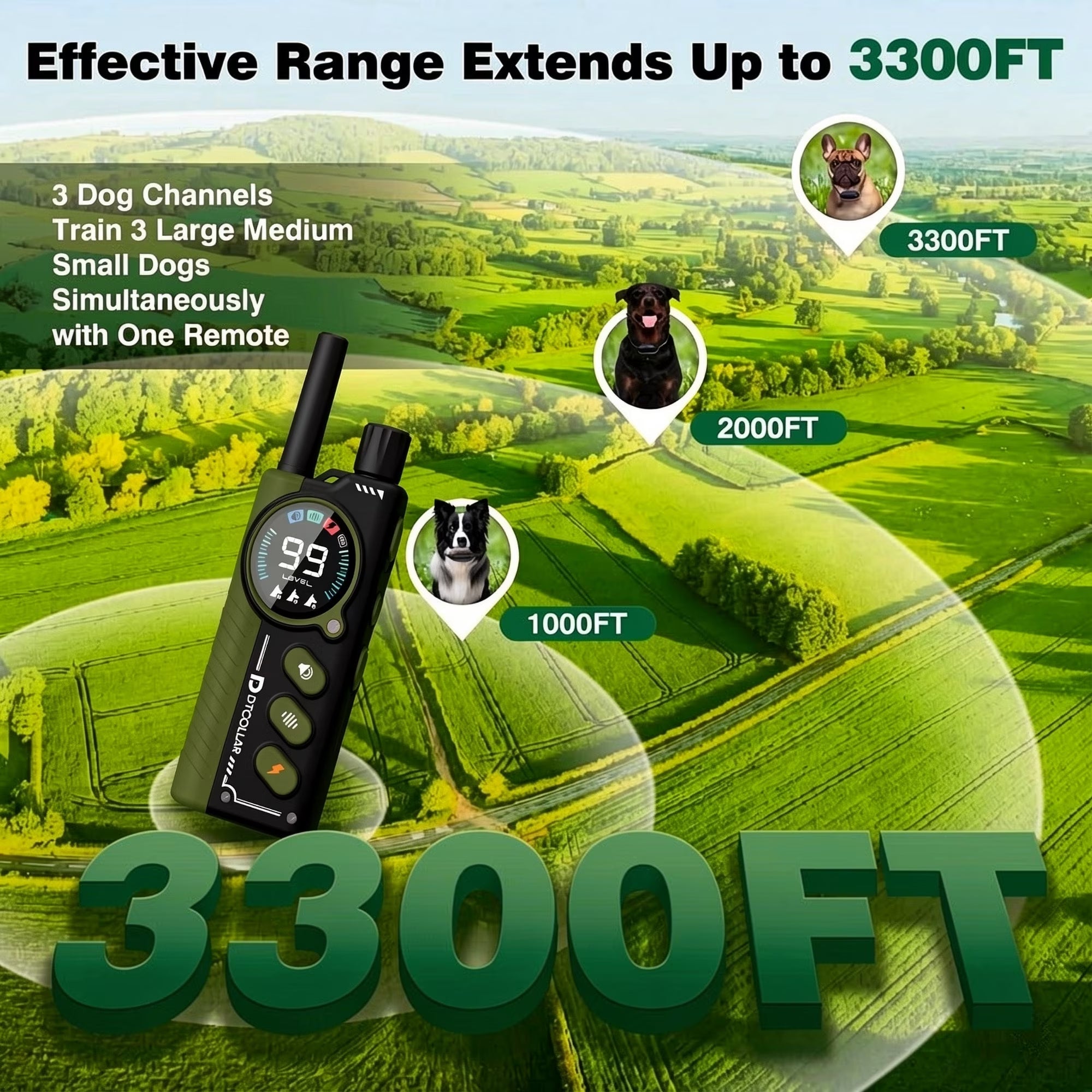 Paipaitek Dog Training Collar with Remote,2-in-1 Dog Shock Collar & Auto Bark Collar,3300FT Range,Waterproof Shock Collar for Small Medium Large Dogs,Green