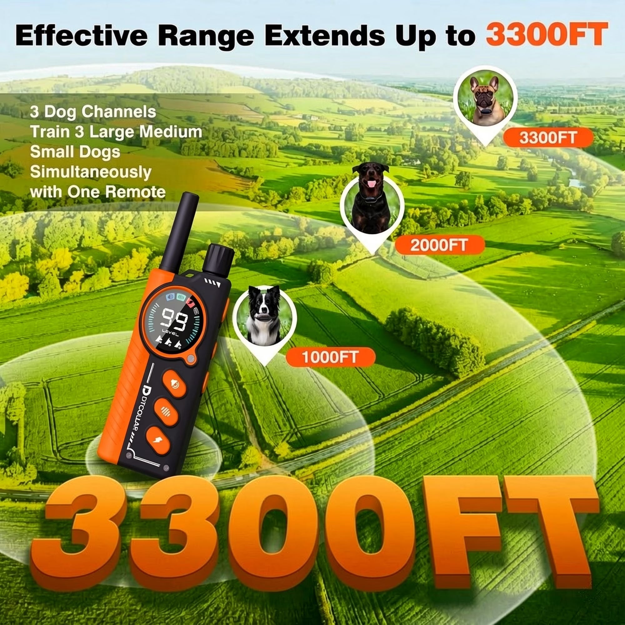 Paipaitek Dog Training Collar with Remote,2-in-1 Dog Shock Collar & Auto Bark Collar,3300FT Range,Waterproof Shock Collar for Small Medium Large Dogs,Orange,For 2 Dogs