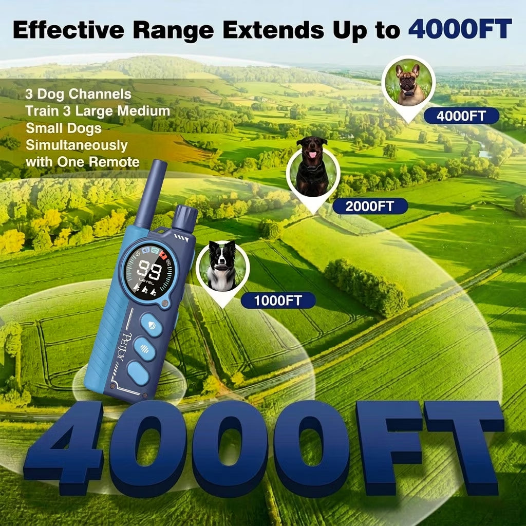 Paipaitek Dog Training Collar for 3 Dogs,4000ft Remote,Safety Shock Lock,9 Tones,White,for 2 dog