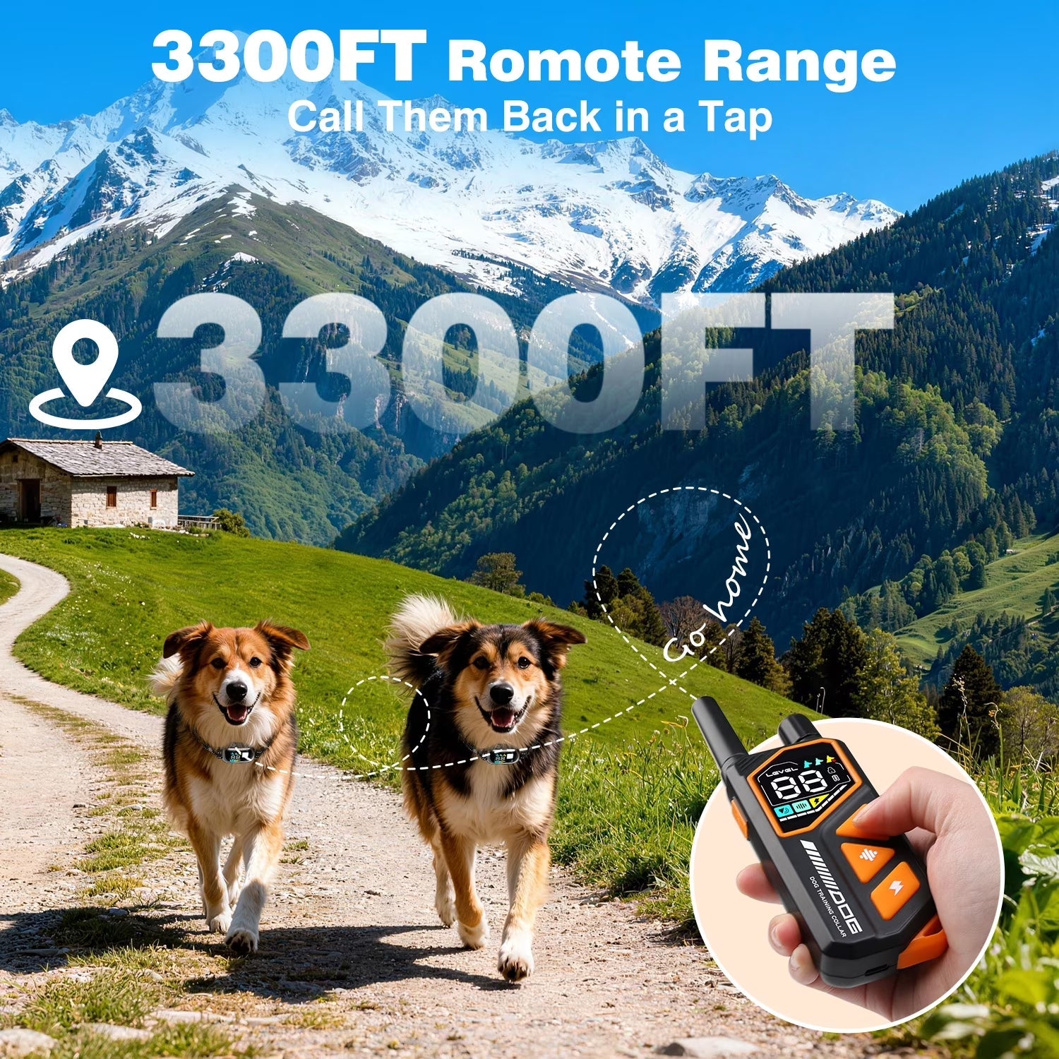 PetJoy Dog Shock Collar with Remote - 3300Ft Dog Training Collar with Beep Vibration & Static Modes, IPX7 Waterproof Dog Bark Collar for Small Large Medium Dogs with Reflective Flashlight & Strap