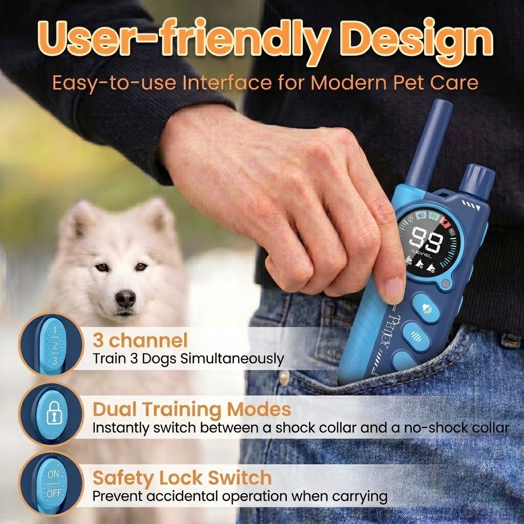 Paipaitek Dog Training Collar for 3 Dogs,4000ft Remote,Safety Shock Lock,9 Tones,White,for 2 dog