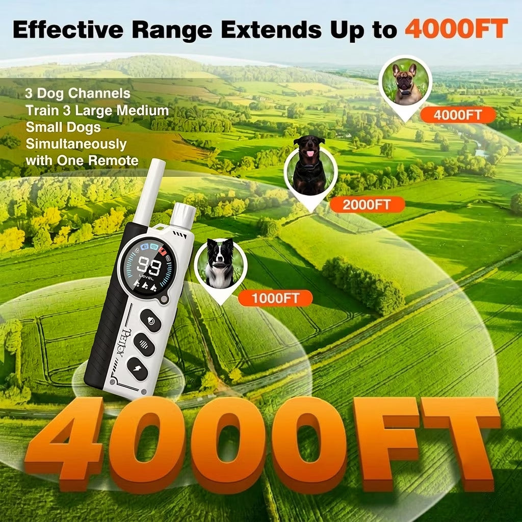 Paipaitek Dog Training Collar for 3 Dogs,4000ft Remote,Safety Shock Lock,9 Tones,Blue,for 2 dog