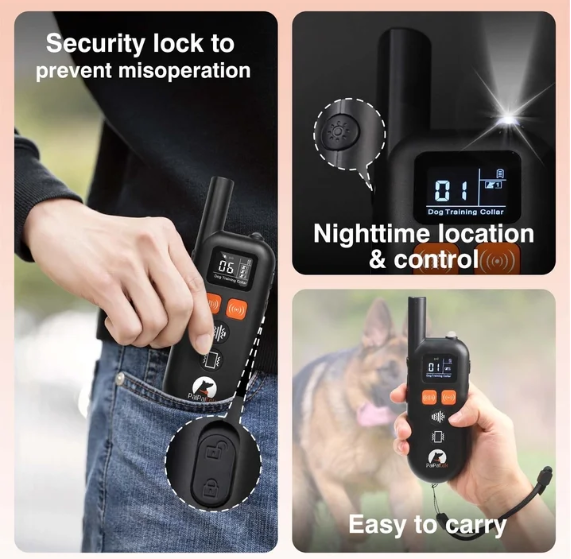 PaiPaitek No Shock Dog Training Collar with Remote, 3300ft Long Range, Humane Vibration & Ultrasonic Collar with Beep, Security Lock, No Prongs for Small Medium Large Dogs